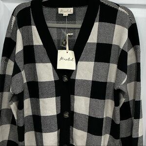 Marled Black and Cream Plaid Women's Cardigan Very soft